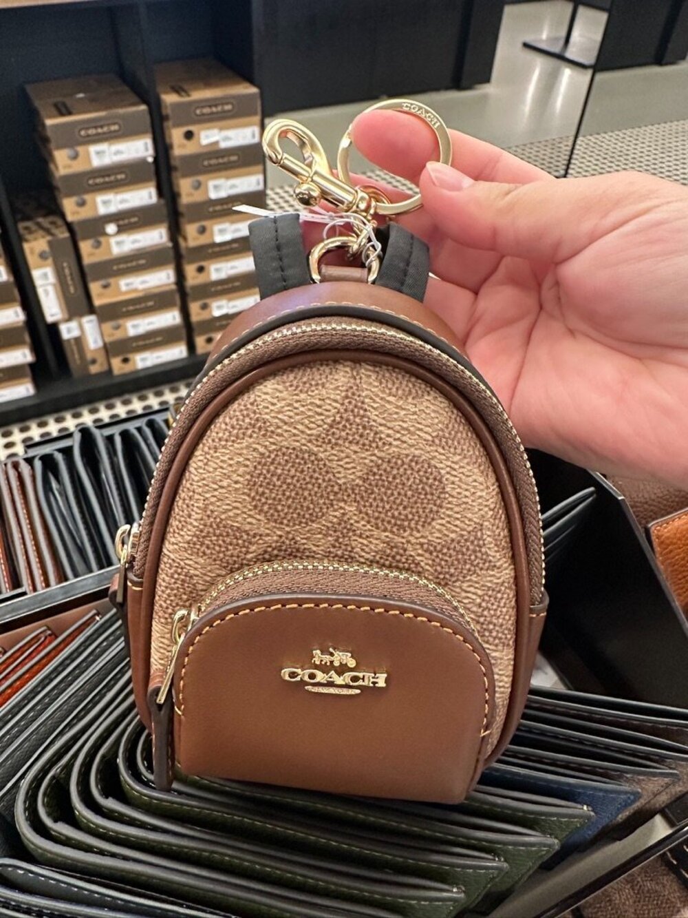 NWT! Coach CX066 Mini Court Signature Backpack Bag Charm Keychain In Brown/Gold